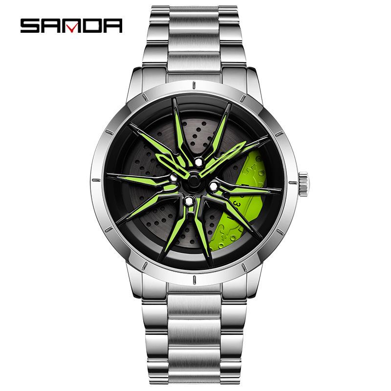 Sanda Men's Trendy Waterproof Quartz Watch with Cool Wheel Design