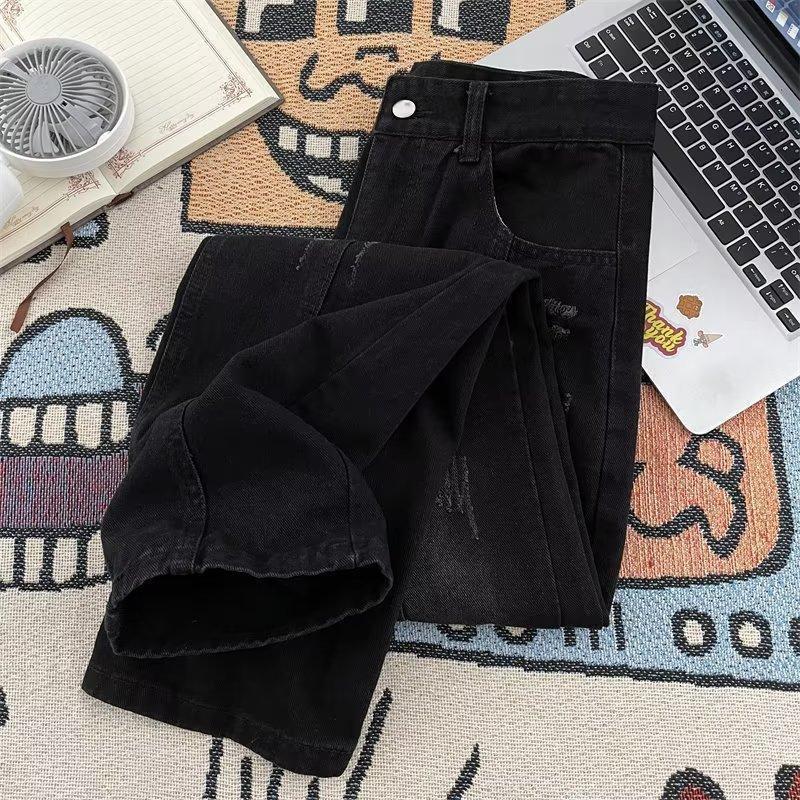 Mens Relaxed Fit Straight Leg Denim Jeans With Distressed Wash Mud Dye Effect Mid Rise Casual Pants