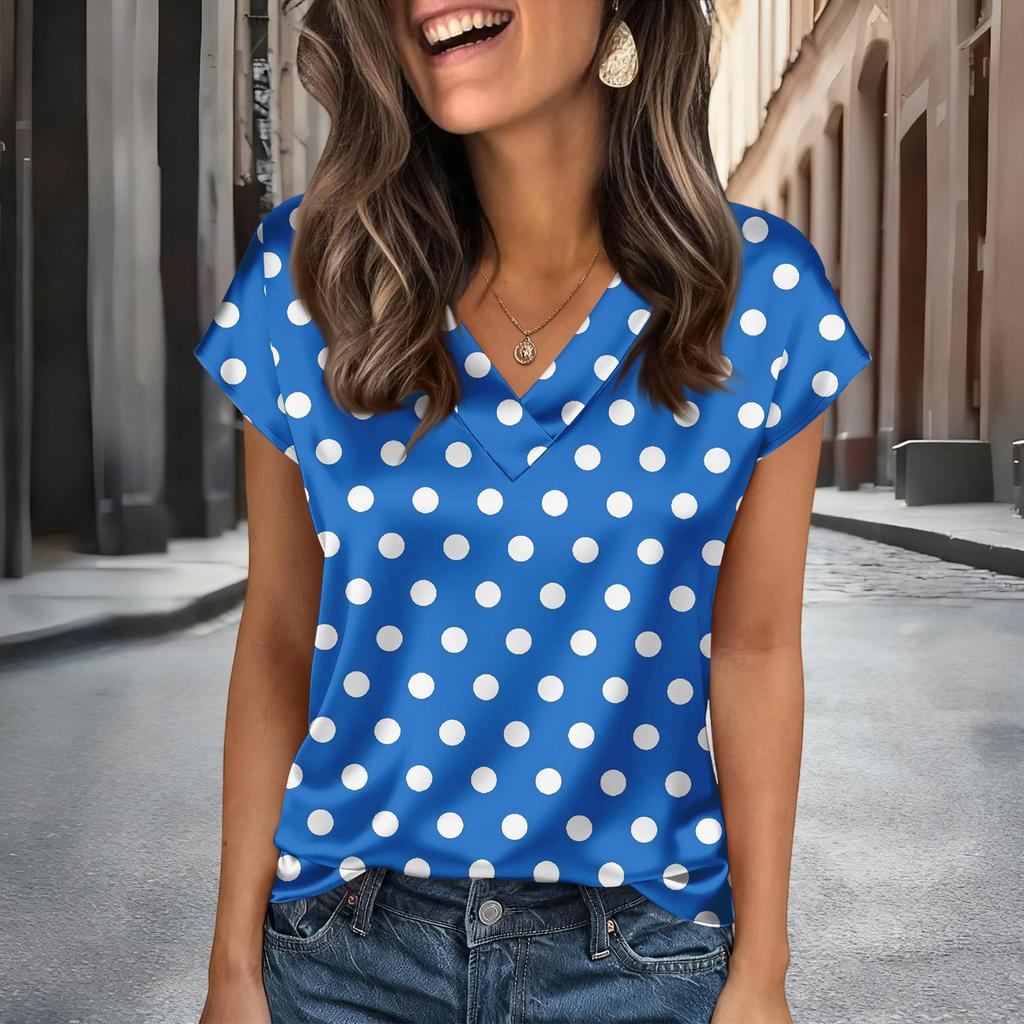Blusas Femininas de Cetim Manga Curta Camisa com Decote V Looks Business Casual