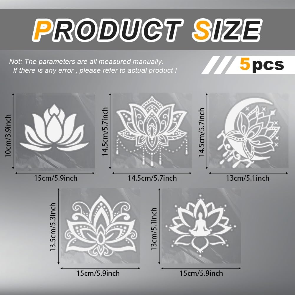 5Pcs Lotus Car Stickers Lotus Yoga Vinyl Car Decals Summer Flower Plastic Vehicle Decoration Decal for Auto Window and Body Cling