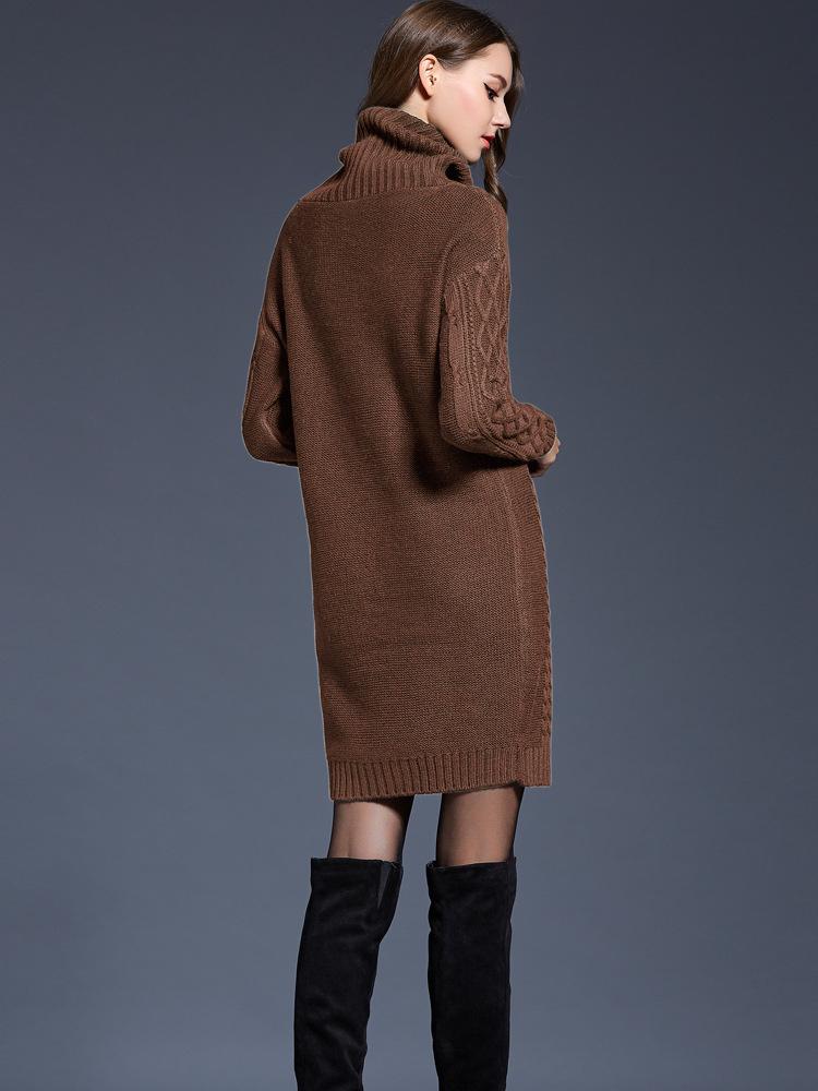 Autumn and Winter Plus Size Women's Knitted Sweater Dress Long High Neck Sweater for Women