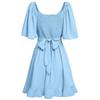 Women Summer Casual V-Neck Short Dress Solid Color A-Line High Waist Above Knee Lotus Leaf Sleeve Spring Dress S-XL