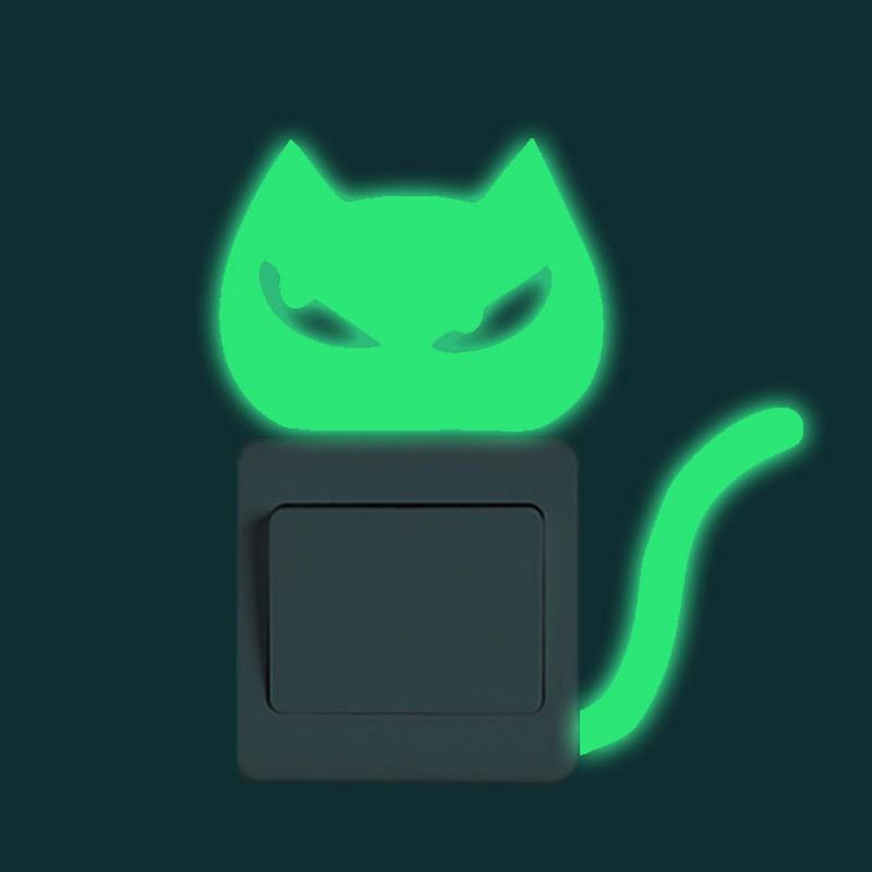 Cartoon Luminous Switch Sticker Glow In The Dark Wall Stickers Home Decor Kids Room Decoration Sticker Decal Cat Dog Home Decor