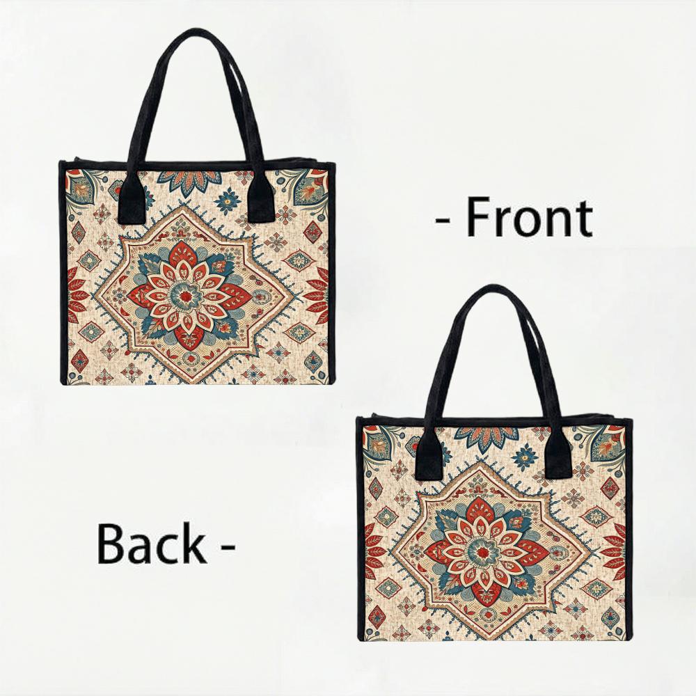 Bohemian Mandala Pattern Tote Bag Vintage Ethnic Shoulder Bag Large Capacity Daily Use Handbag for Shopping Travel