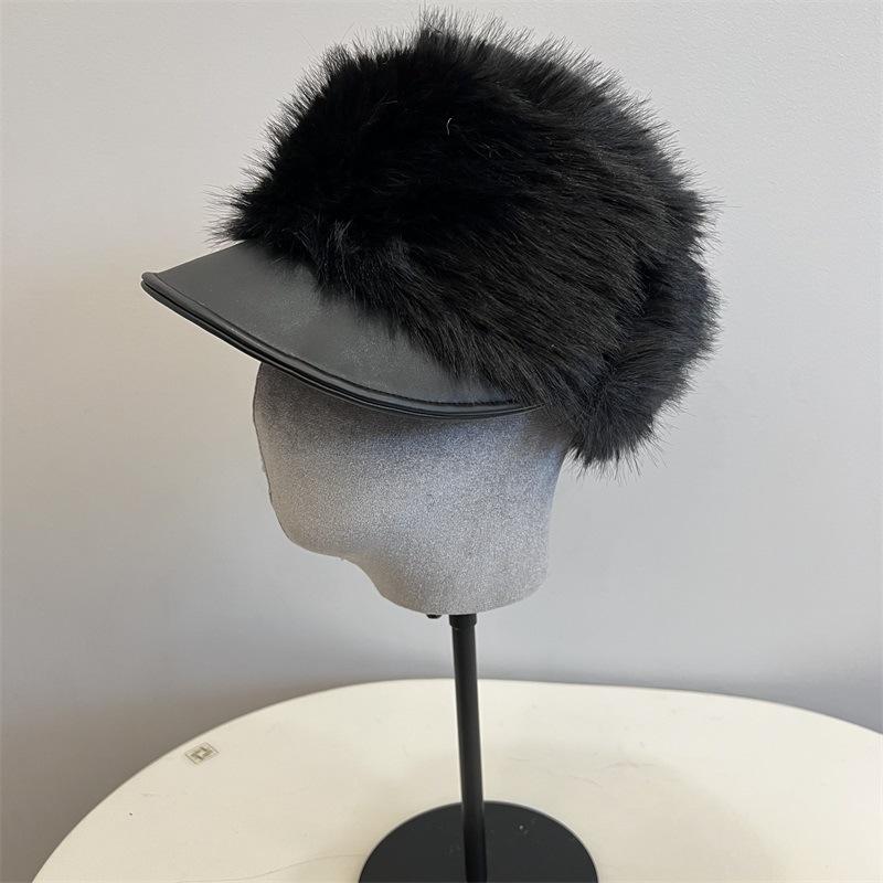 

Осень и зима искусственный мех леопардовый принт плюшевая кожа козырек кепка женская литературный стиль теплая кепка газетчика M（56-58cm）