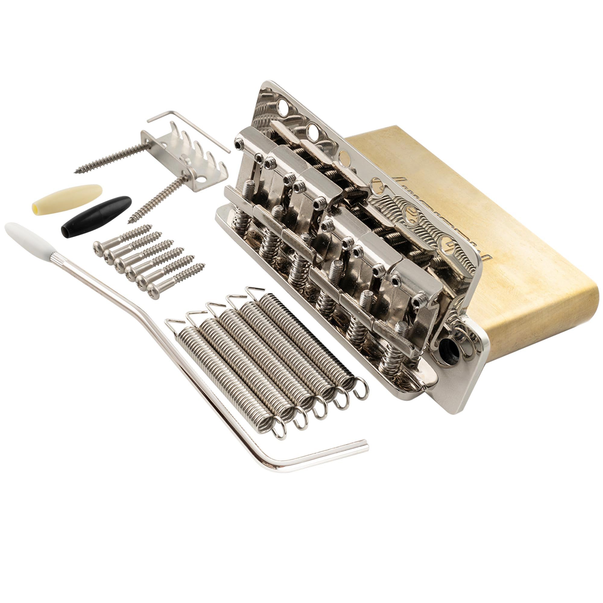 

Musiclily Ultra Pitch ST Tremolo Bridge with Vintage Steel Saddles and 42mm Brass Blocks for Strat Electric Nickel 11.2mm 6-Point Guitars,