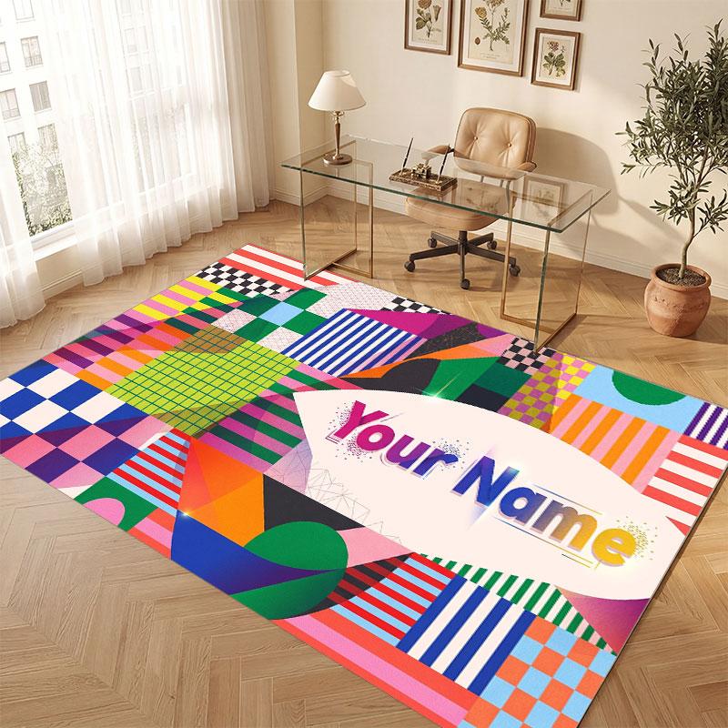 Abstraktes Geometrisches Thema Kristall Samt Boden Teppich Personalisiert Benutzerdefinierter Name Text Warmer Teppich Heim Dekoration