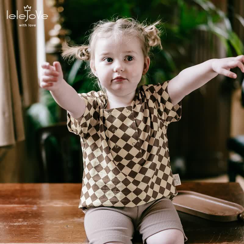 LELE JOVE Kids  Nordic Checkered Short Sleeve T-Shirt 90
