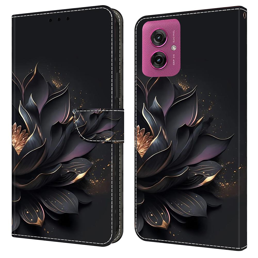 

Чехол для Motorola Moto G55 5G с магнитной застежкой, 3D-узором, кожаный кошелек-обложка для телефона Purple Lotus