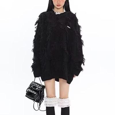Suéter feminino de tricô com franjas, estilo rua y2k, pulôver solto, retrô, tops soltos, design de moda, punk, outono inverno, roupas femininas