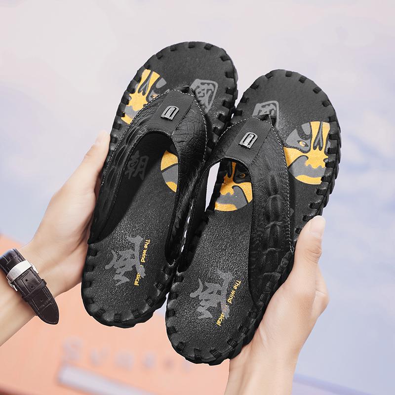 Fashion Fashionable Male Walking Shoes Summer Mens Leather Beach Flip Flops Summer New Arrival Flat Non-Slip Breathable Male Slippers