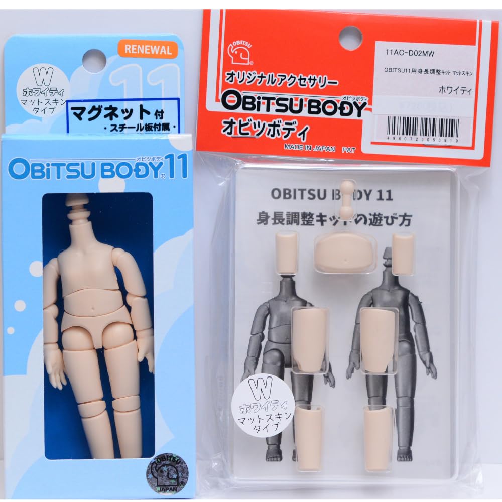 

Obitsu Manufacturing Obitsu 11cm Body & OBITSU11 Height Adjustment Kit, Matte Skin, White, with MG (11BD-D01MW-G, 11AC-D02MW) Set