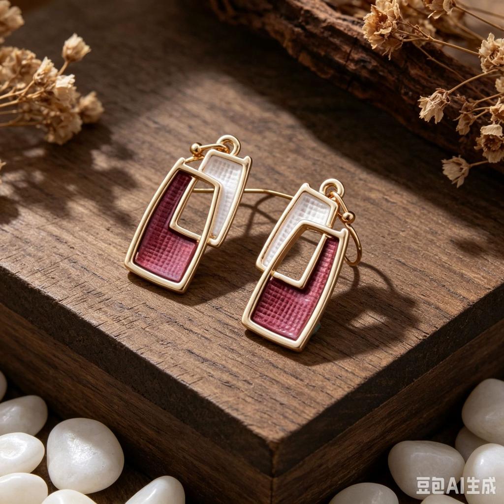 Popular literary and retro double-layer box retro enamel ear hook daily versatile personality niche earrings