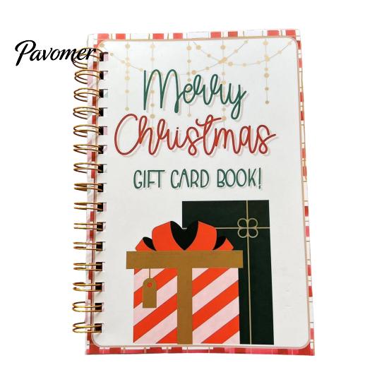 Portable Memory Keeper for Cash Christmas Gift Card Book, 7" x 5" Spiral Bound Merry Unique DIY Holiday Solution Booklet, Greeting Album, Personalized
