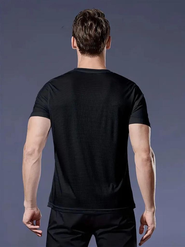 Men's European Size Bird's Eye Knit T-Shirt Set - Plain, Breathable, Quick-Dry, Short Sleeve, Round Neck, 3 Pieces