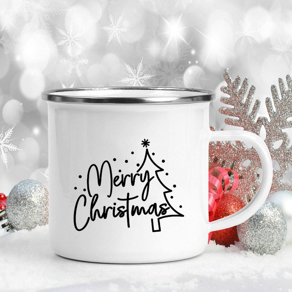 Happy Merry Christmas Tree Bell Mugs Xmas Blessing Coffee Cups Enamel Hot Chocolate Wine Cup Home Party Drink Mug Holiday Gifts