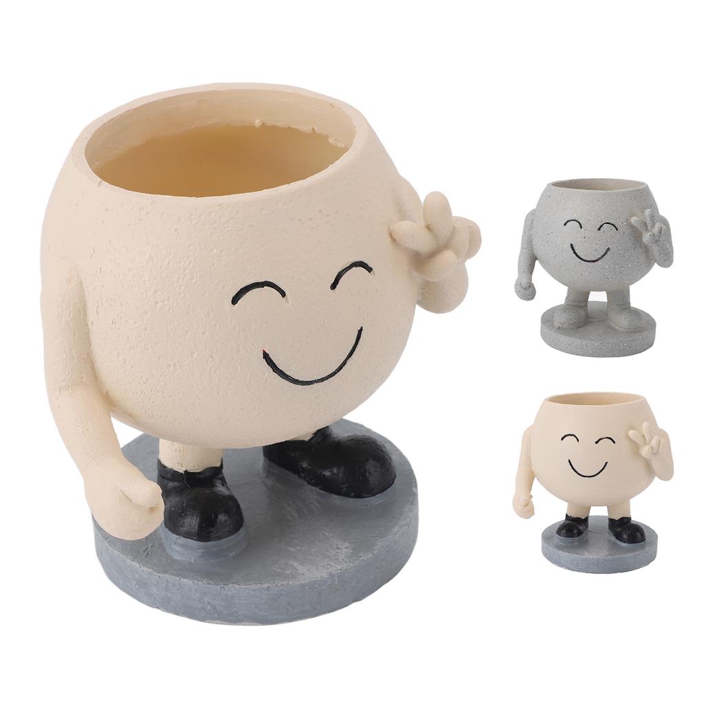 Flower Pot Cute Smile Standing Succulent Flowerpot Fadeless Resin Plant Pot for Garden Courtyard Caf