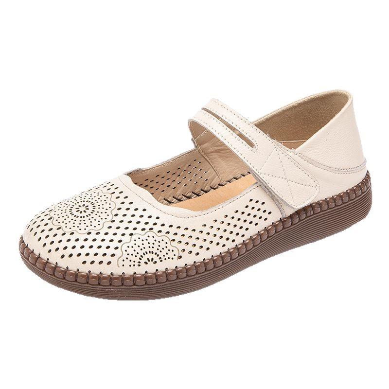 Fashion GKTINOO Hollow Genuine Leather Breathable Soft Flat Sandals Summer Women Shoes Woman Casual Solid Buckle Strap Ladies Sandals