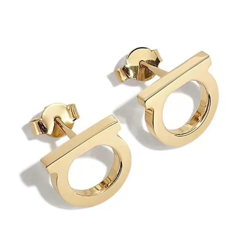 EVISPOL 2Pcs of Simple and Luxurious D-shaped Stainless Steel Stud Eearrings Inlaid Sparkling Cubic Zircon Ear Piering Jewelry