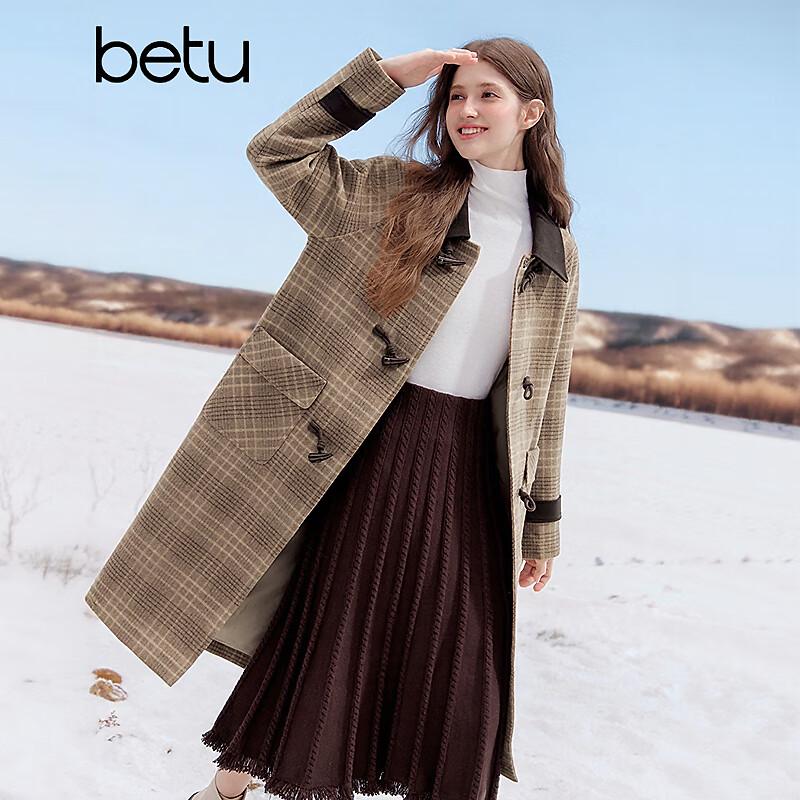 Betu Damen Eleganter Colorblock-Kragen Karierter Wintermantel