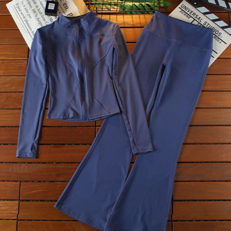 Women's Autumn/Winter Fitness Set: Elastic Quick-Dry High-Waisted Flared Pants & Slimming Yoga Jacket