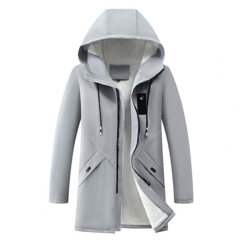 Men's Winter Thick-wool Lined Hooded Jacket Zipper Mid-length Parka