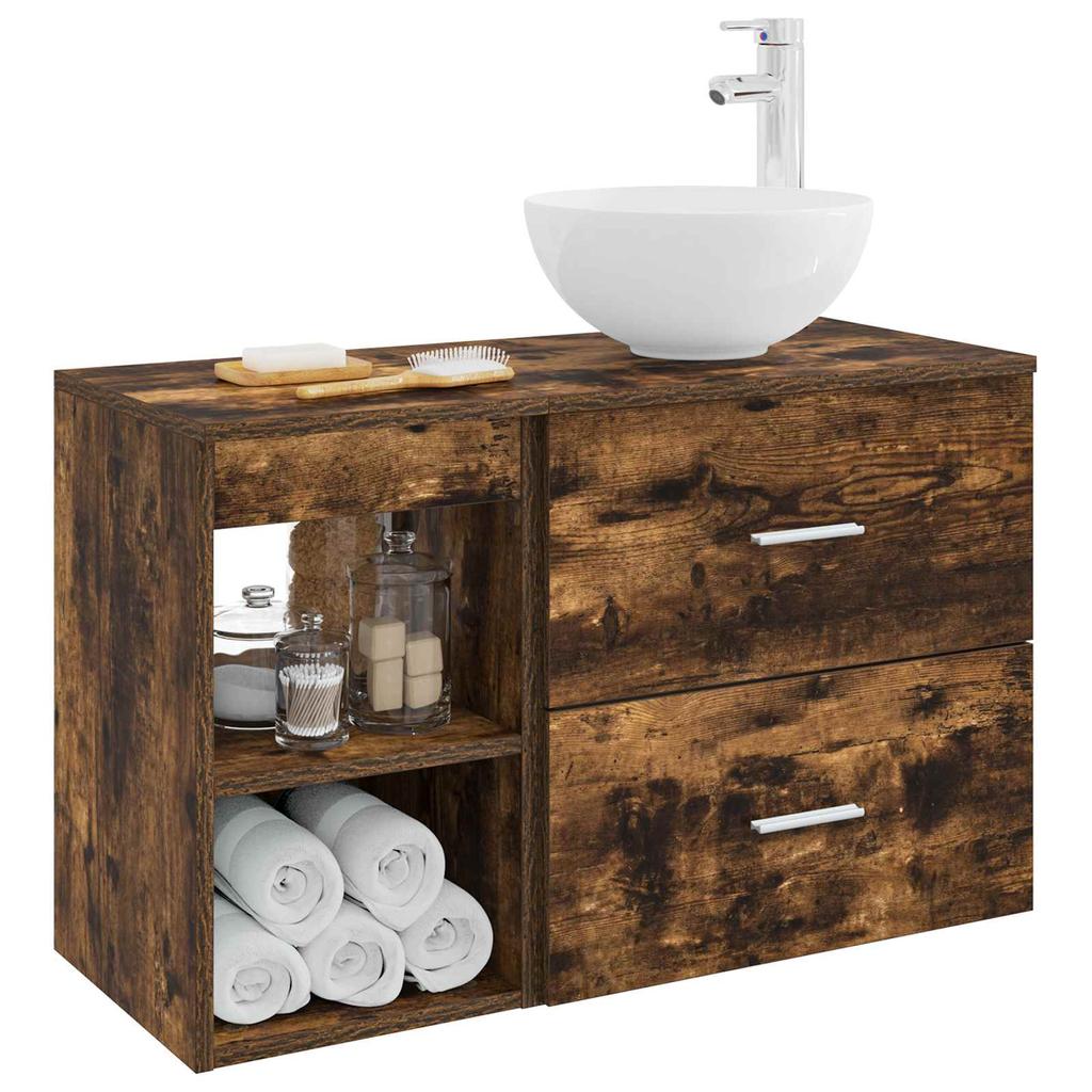 Bathroom Furniture Set 2 pcs Smoked Oak Wood Based Material