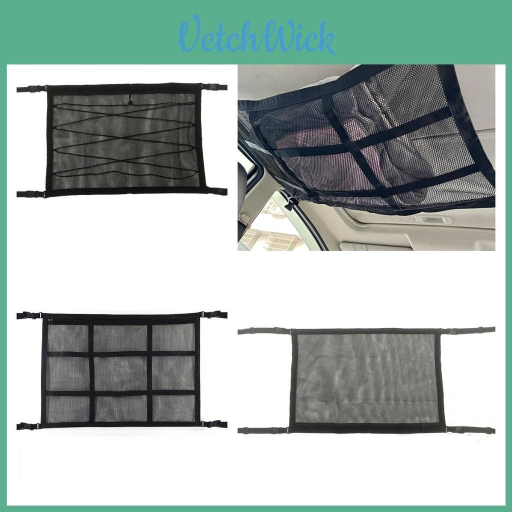 Car Top Storage Net For Organizing Auto Accessories Black Double-layer Cross Weave Style