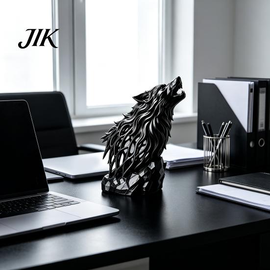 Hollow Animal Statues Howl Wolf Sculpture, Gothic Wildlife Home Decor, Howling Statue Figurine PLA Plastic Craft Gifts with Rock Base, Rustic