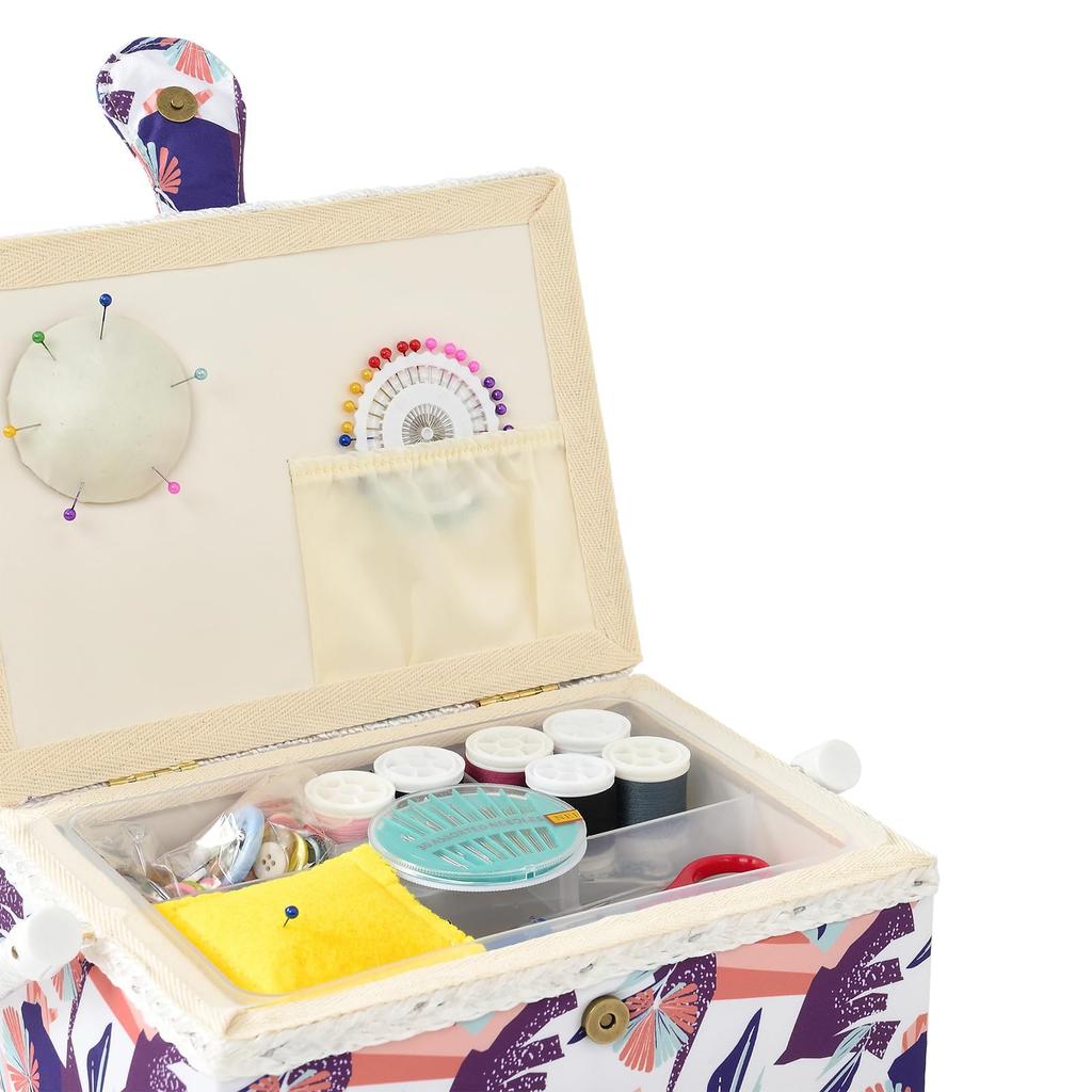 D&D Sewing Box, Sewing Kit, Large Capacity, Double Layer Storage, Sewing Accessory Storage Box 24*17.5*13cm (Light Purple)