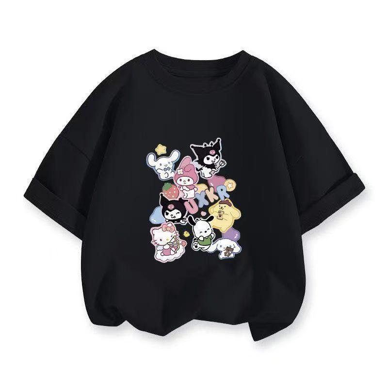 Sanrios 2026 Summer New Design My Melody Graffiti Cartoon Print Pure Cotton Breathable Childrens ShortSleeved TShirt
