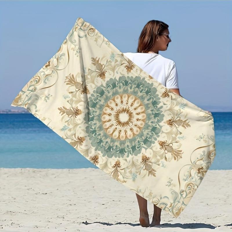 Boho Floral Beach Blanket, Mandala Pattern, Sand Free Microfiber, Lightweight, Ideal for Picnic & Beach Decor W40*H60(CM)