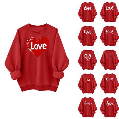 Ladies' Casual And Fashionable Round Neck Top With Valentines Print Hooded T,shirt Long Sleeved Sweatshirt