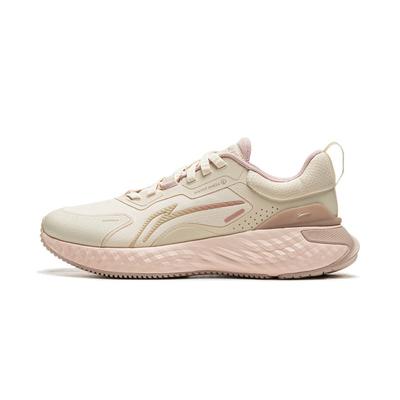 Li Ning Cloud Shield Amortiguación Antideslizante Resistente a la Abrasión Caña Baja Casual Zapatillas de Running para Mujer Beige Rosa AGLU244-2