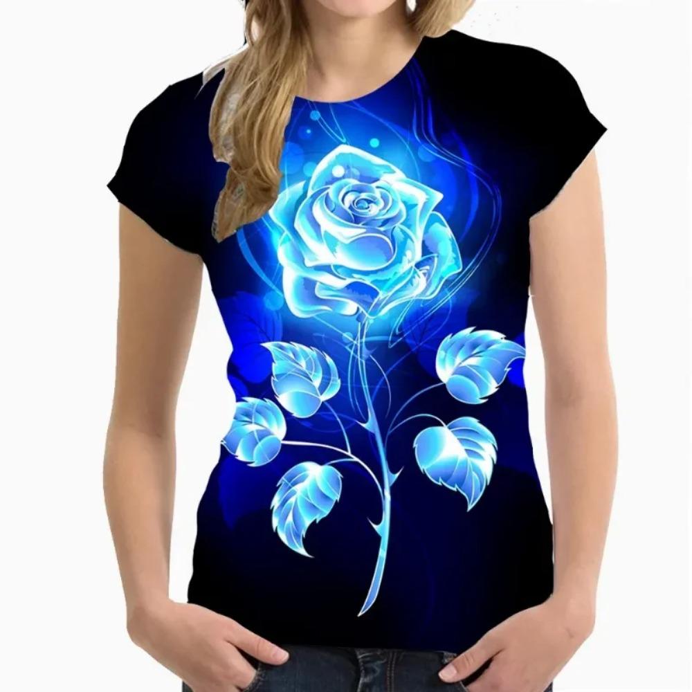 Fashion Women Clothing New Pink Gold Rose 3D Print T-shirt Personalized Casual Harajuku Street Unisex Oversized T Shirt Tops