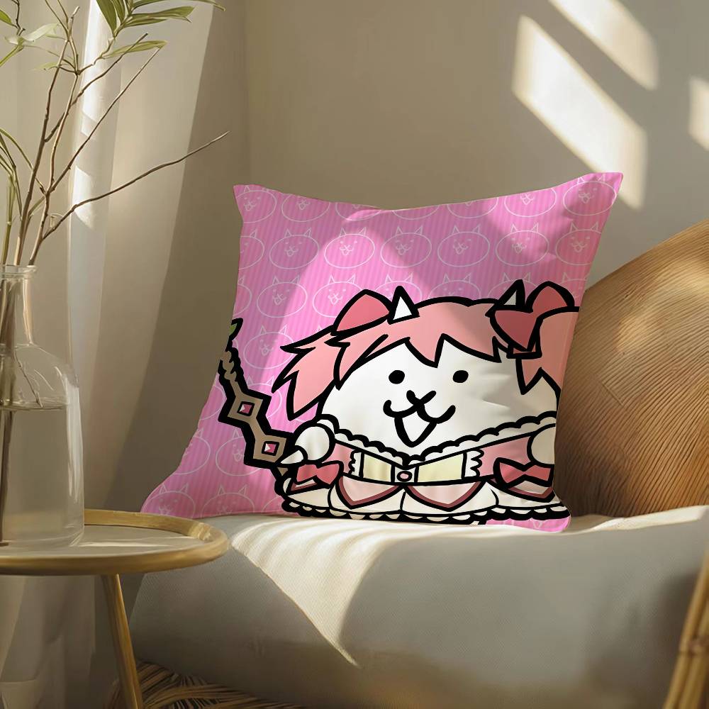 

TD Cartoon Game The Battle Cats-C Pillow Case Silky elegant Comfort Sofa Bed Invisible zipper Beach pillowcase 12x12Inch
