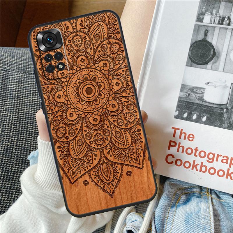 

Mandala Floral Wood Phone Case For Xiaomi Redmi Note 12 12S 12C 13C 10 10C 10A 9 9C 10S 11S 11 Pro Soft Cover Redmi Note 11 Pro