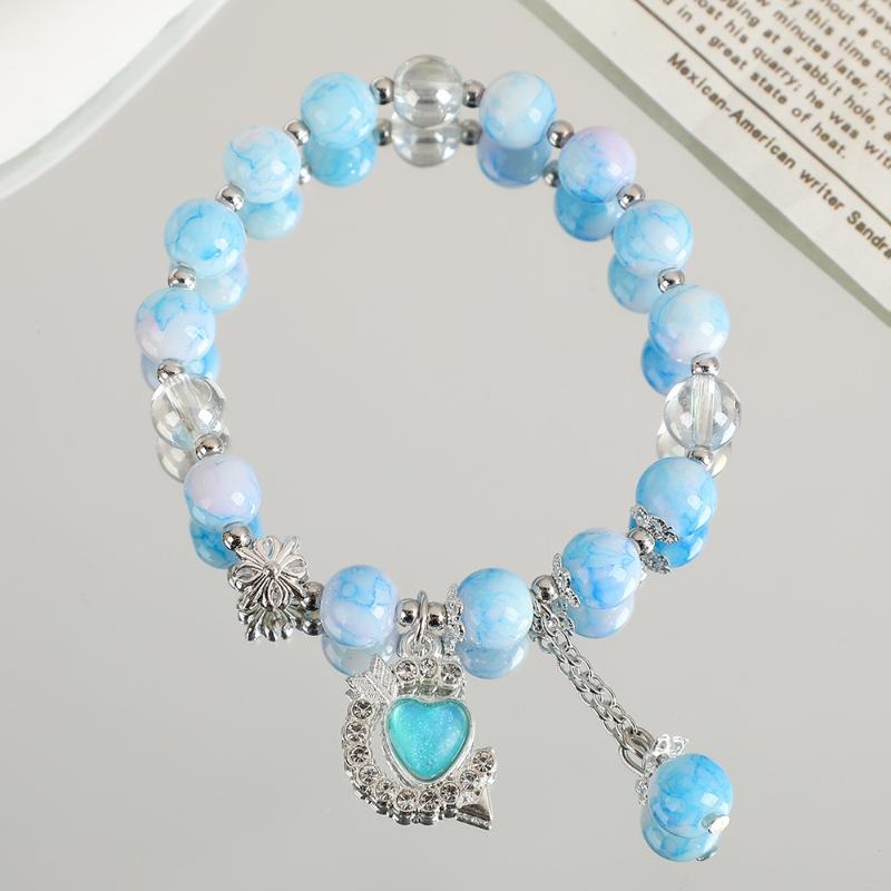 Bracciale Coreano alla Moda con Perline Sole Luna Farfalla e Nappa, Stile Colorato Inchiostro, Gioiello Dolce Versatile per Matrimonio e Compleanno