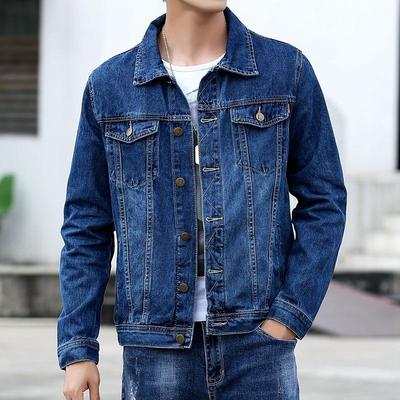 Jaquetas Jeans Masculinas de Primavera Outono Casuais Streetwear Outerwear Cor Sólida Abotoamento Simples Gola Virada para Baixo Jaqueta Jeans Masculina