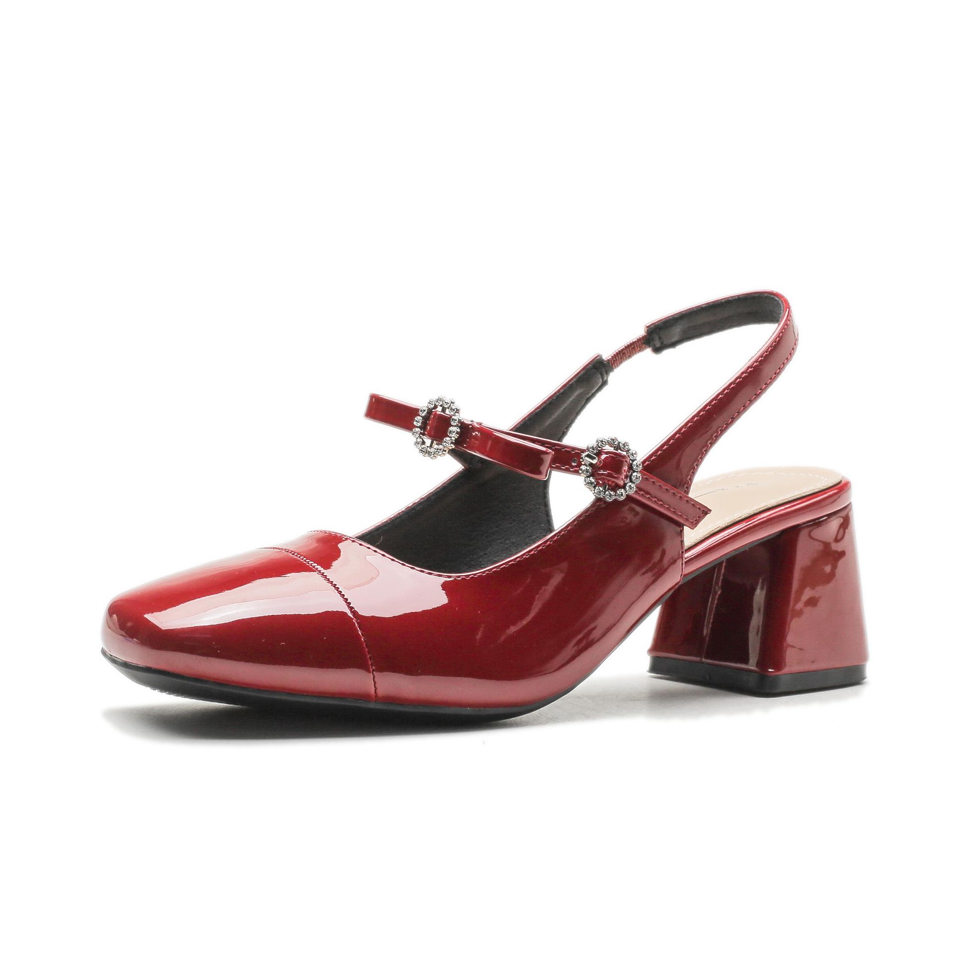

Yuexinwang leather flat for Huizhou women s shoes heels high heels Mary Jane cool slippers women s bag head empty sandals women 40 бордовий