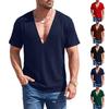 Men's Waffle Texture Deep V Neck Short Sleeve T Shirt Loose Fit Oversized Breathable Casual Tee for Summer and Everyday Wear