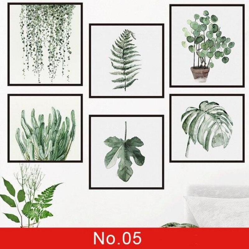 24 Styles Wall Stickers Decorated Tropical Green Leave Nordic Fresh Living Room Bedroom Stickers Plant Flowers Wall Decorations