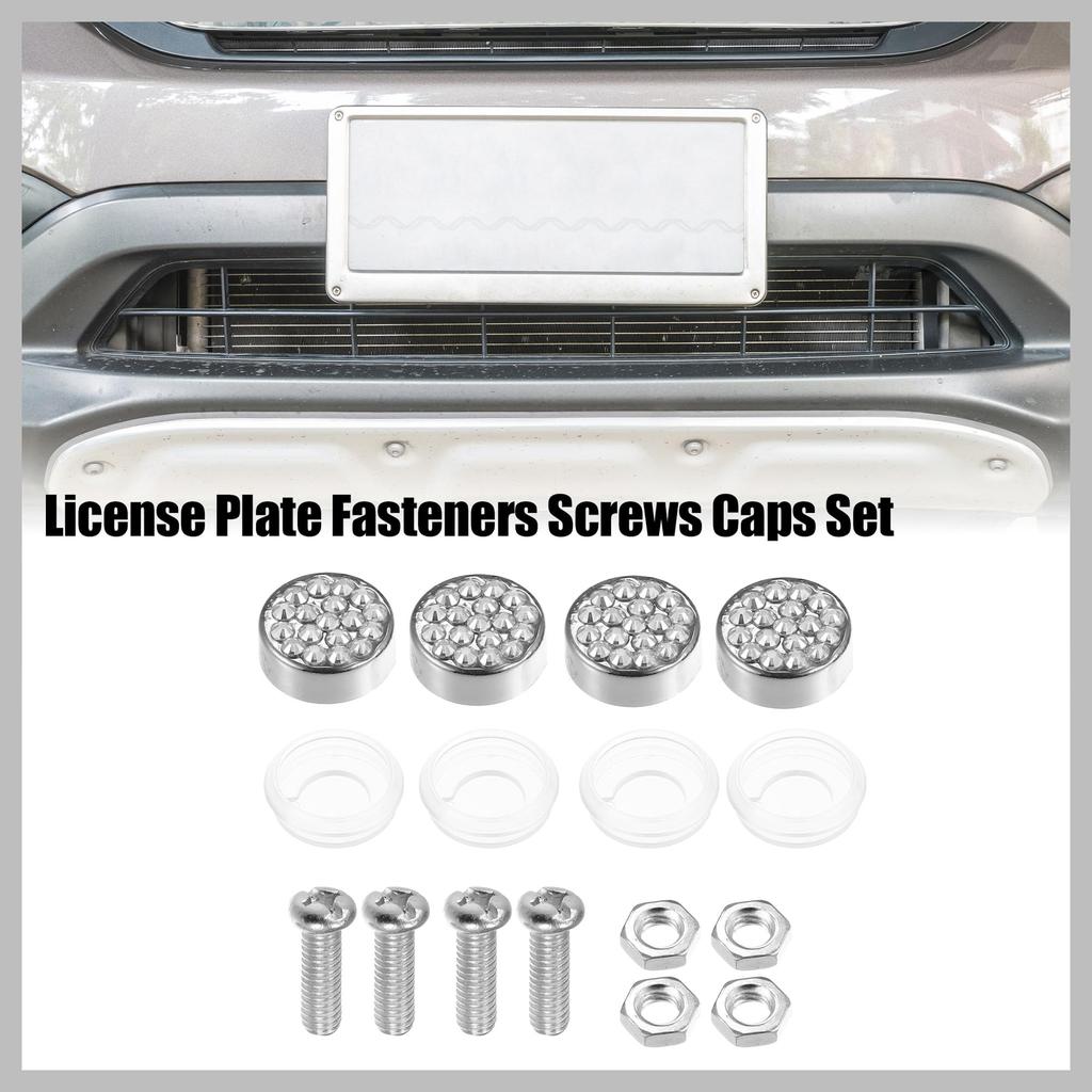 RATCHROLL License Plate Rhinestone Screw Cap Cover White 1 Set