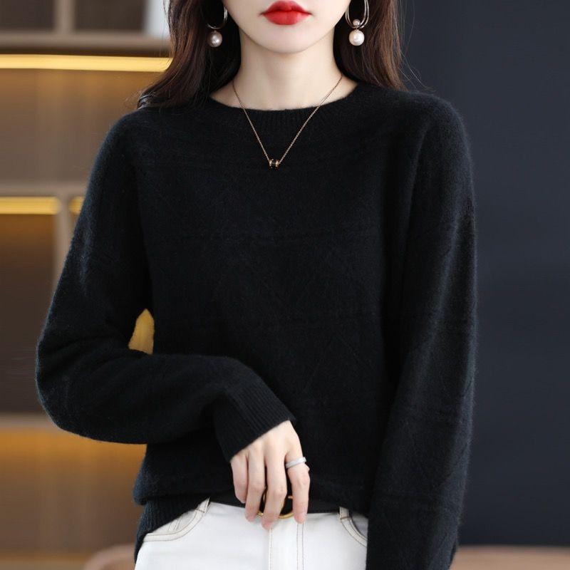 

Женский свитер, женский осенне-зимний корейский вариант, универсальный, модный, высококачественный, однотонный, свитер с длинными рукавами, трикотажный, базовый свитер 3XL чёрный