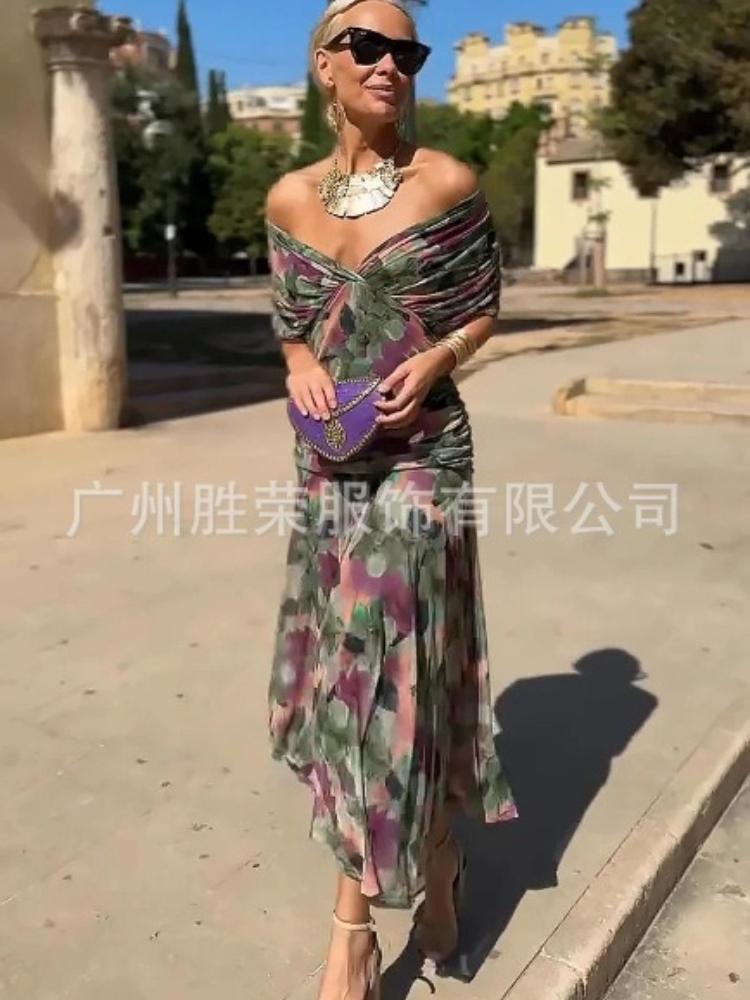 Damen Burgunder Schulterfreies Rüschen Chiffon Maxi Abendkleid