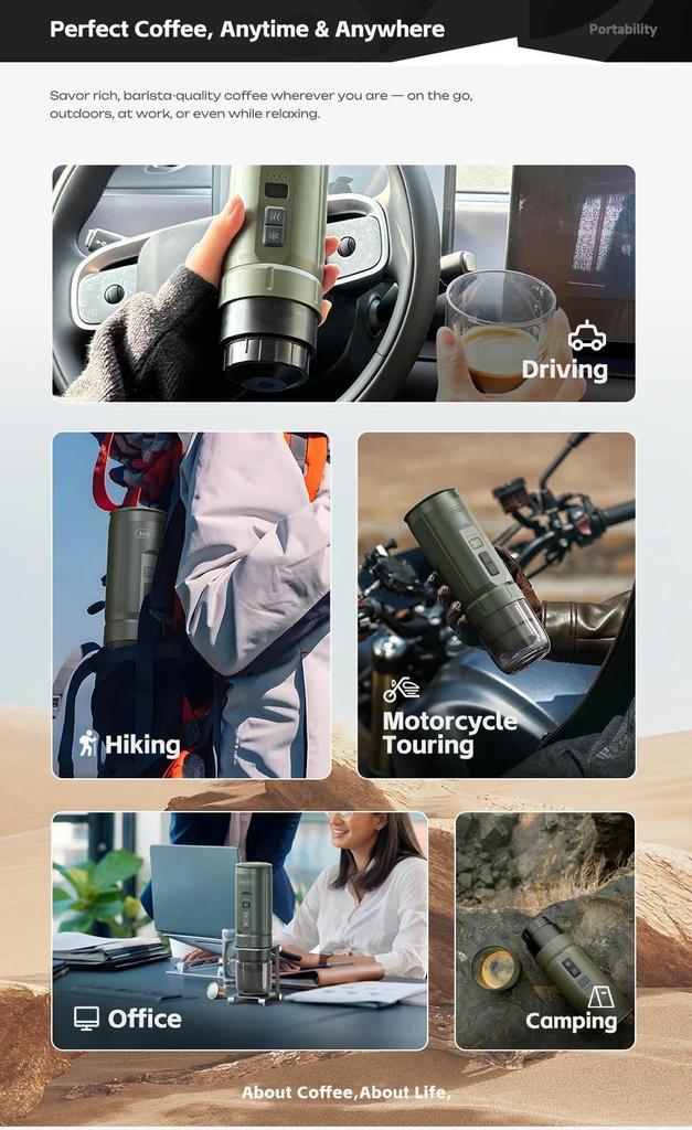 New HiBREW New Portable Espresso Coffee Machine for Car & Home Camping Coffee Maker Fit Nespresso Dolce Capsule Powder H4C