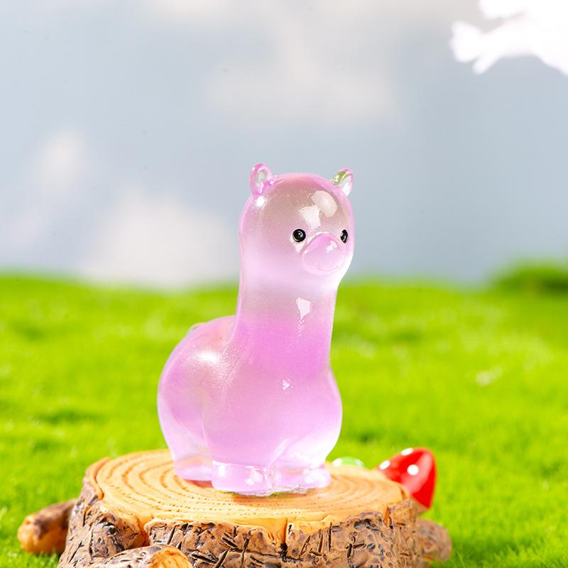 Micro Landscape Resin Decoration Cartoon Cute Luminous Color Alpaca Decoration Desktop Car Home Decoration Accessories