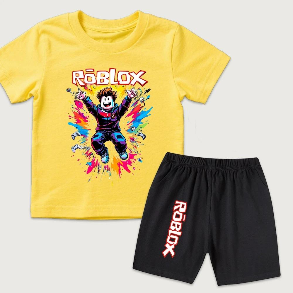 Cartoon-Aufdruck Kinder T-Shirt und Shorts 2-teiliges Set Sommer Freizeit Outfit für Jungen und Mädchen Kinderkleidung