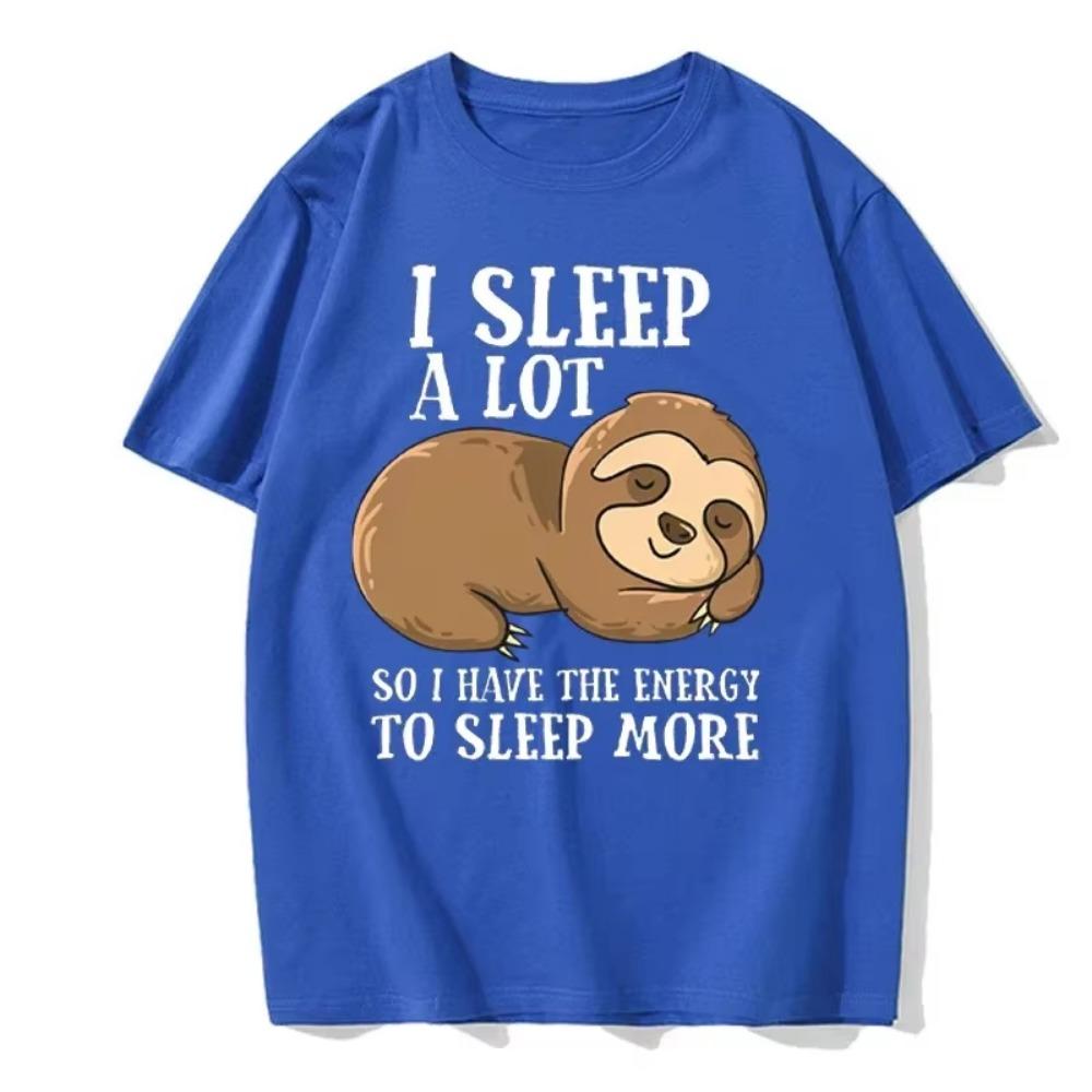 Funny Physics Joke Sloth Print Cotton Round Neck Versatile Everyday T-Shirt Men's Summer Streetwear Men's Unisex European Size