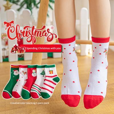 5 Pairs 0-12Y Newborn Baby Girl Boy Cotton Socks Infant Cartoon Christmas Socks Anti-slip Middle Tube Floor Socks